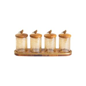 جا ادویه چهارعددی به همراه سینی گلدکیش مدل گلدن برد کد GK829503
