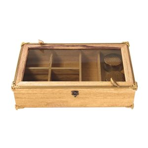 جعبه پذیرایی درب دار مستطیل هفت خانه گلدکیش طرح گلدن برد مدل GK829652